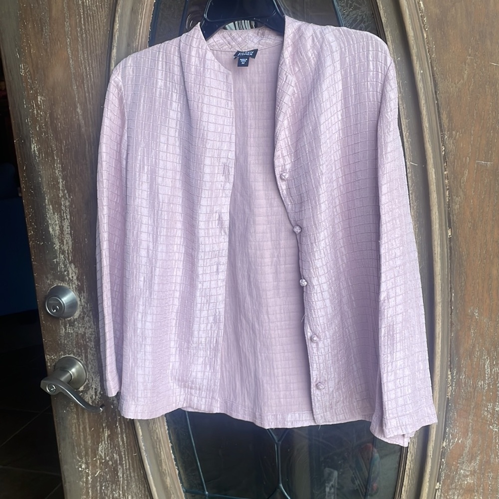 Eileen Fisher Pink Textured Silk Blend Button-Front Blouse